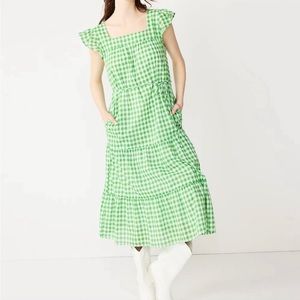 Draper James RSVP Green and White Gingham Tiered Maxi Dress